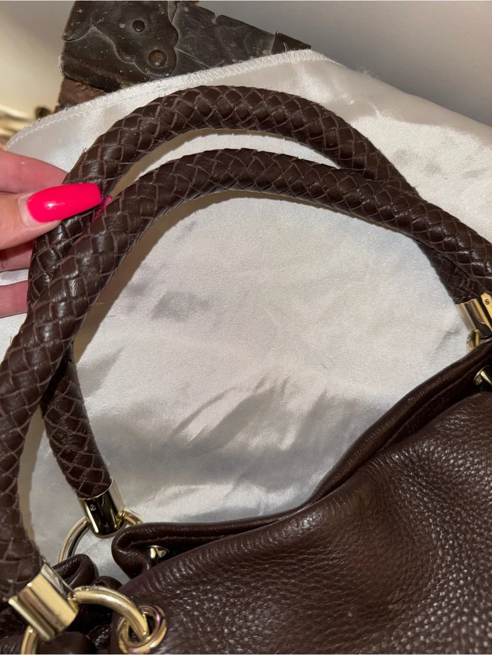 DKNY Brown Leather Tote Handbag - Women Bags - Picture 5 of 9